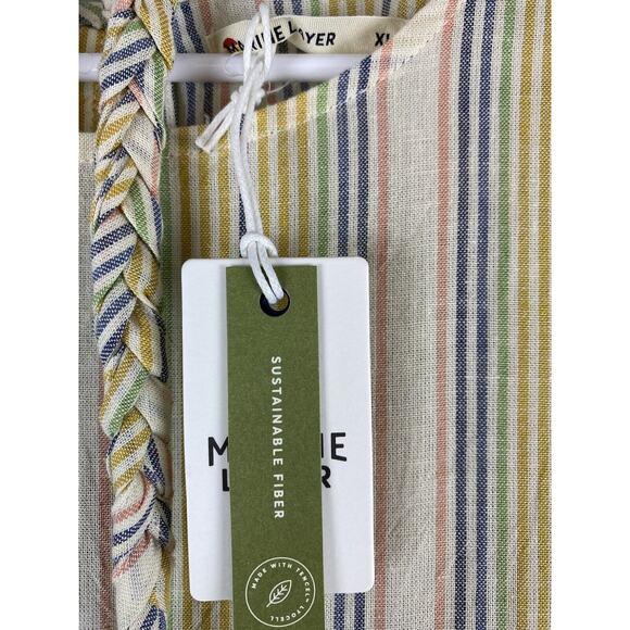 Marine Layer Linen Laney Mini Dress Beachy Stripe XL Removable Braided Belt - Picture 2 of 9